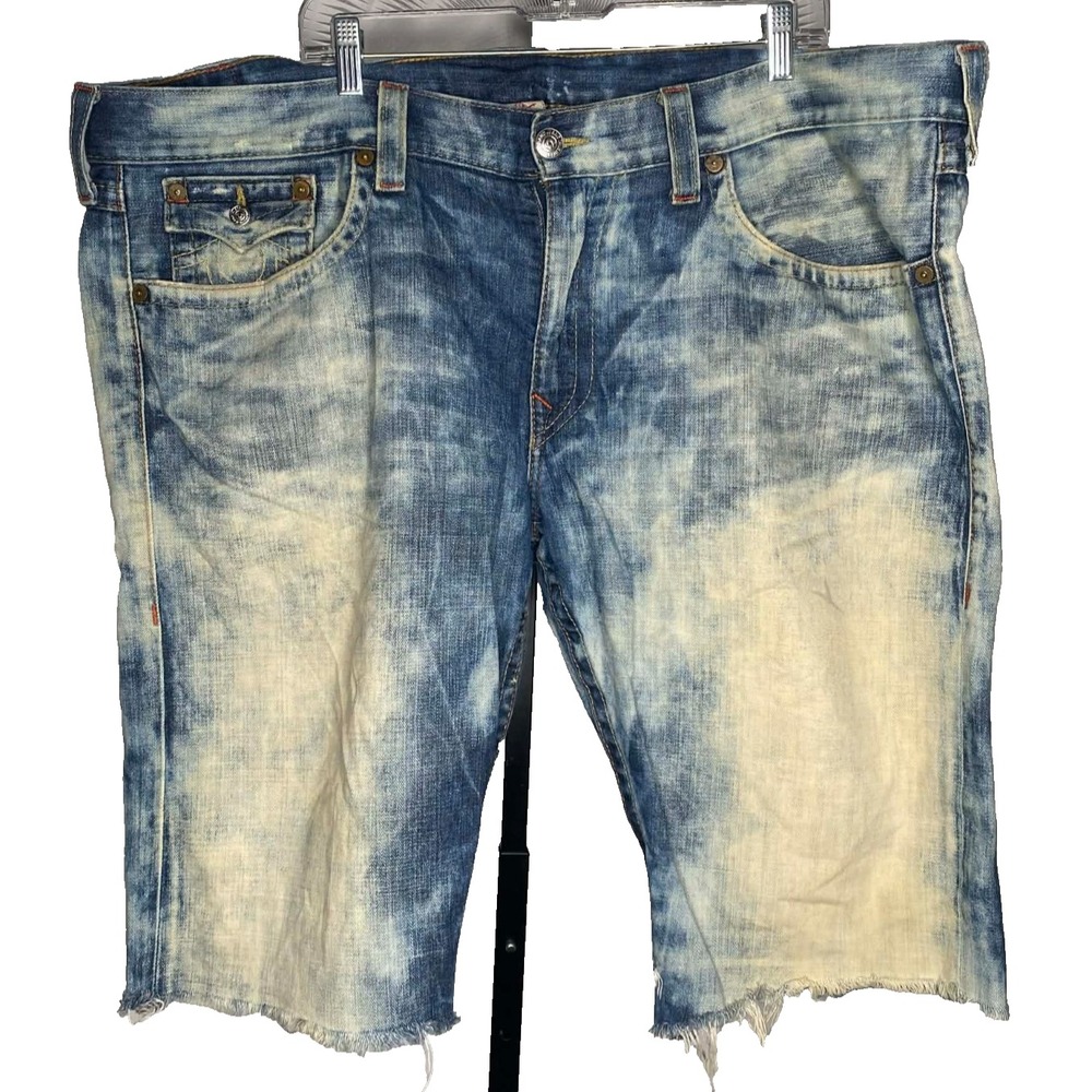 True Religion Ricky Relaxed Straight Men's Shorts 44‎ Raw Edge Medium Acid Wash